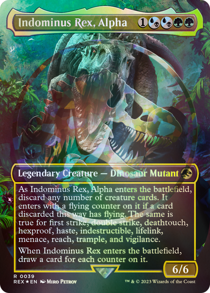 mtg jurassic world emblem cards Indominus Rex, Alpha (Emblem) (Borderless) [Jurassic World Collection