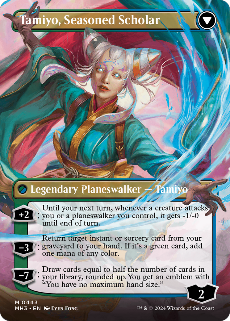 mtg no hand size cards Tamiyo, Inquisitive Student // Tamiyo, Seasoned Scholar (Borderless) [