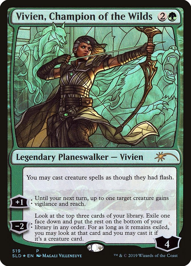 stained glass cards mtg Vivien, Champion of the Wilds (Stained Glass) [Secret Lair Drop Promos