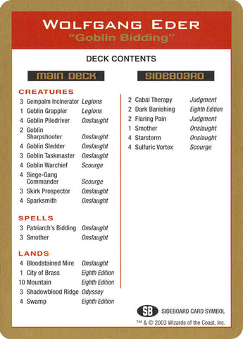 WorldChampionshipDecks2003⭐︎WolfgangEder Magic Worlds 2003 World Championships Deck - Quarterfinalist