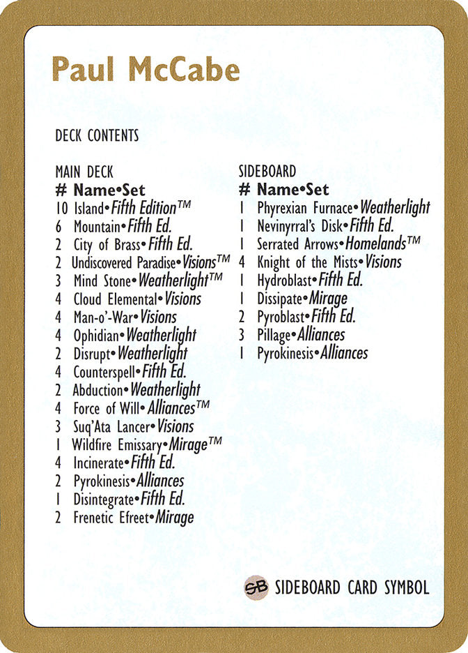 マジック：ザ・ギャザリング World Championship Decks 1997 PaulMcCabe Decklist - Paul McCabe - 1997 ~ Lightly Played World