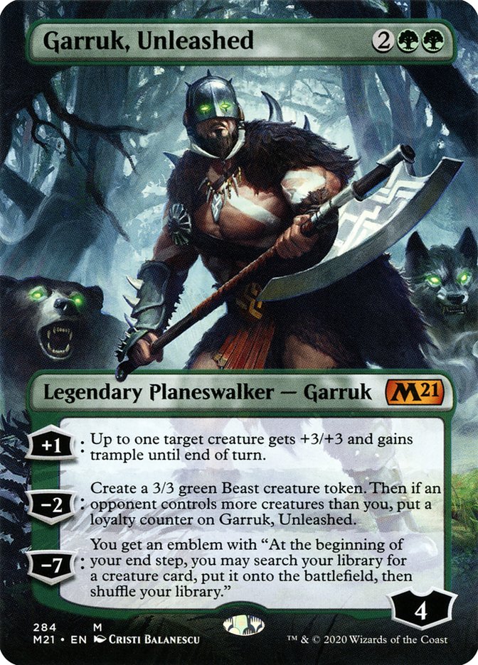 mtg garruk cards Garruk, Apex Preadtor Print Put all creature cards revealed this way into your hand and the rest on the bottom of your library in any order Garruk, Unleashed (Borderless) [Core Set