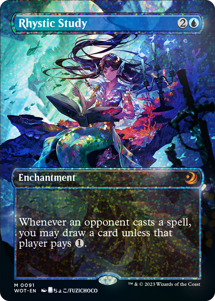 confetti cards mtg Rhystic Study (Anime Borderless) (Confetti Foil) [Wilds of Eldraine: E