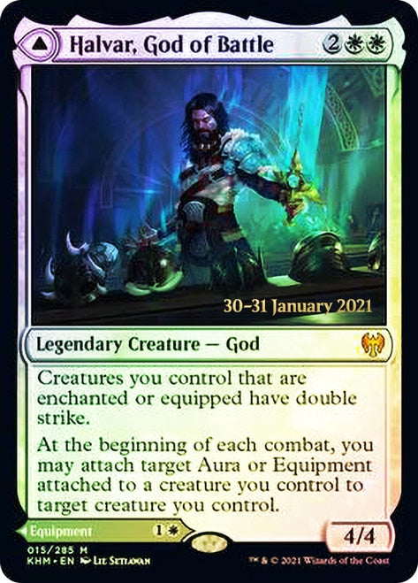 mtg god cards kaldheim Halvar, God of Battle // Sword of the Realms [Kaldheim Prerelease Prom