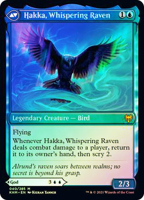 mtg blue god card Alrund, God of the Cosmos // Hakka, Whispering Raven [Kaldheim Prerele